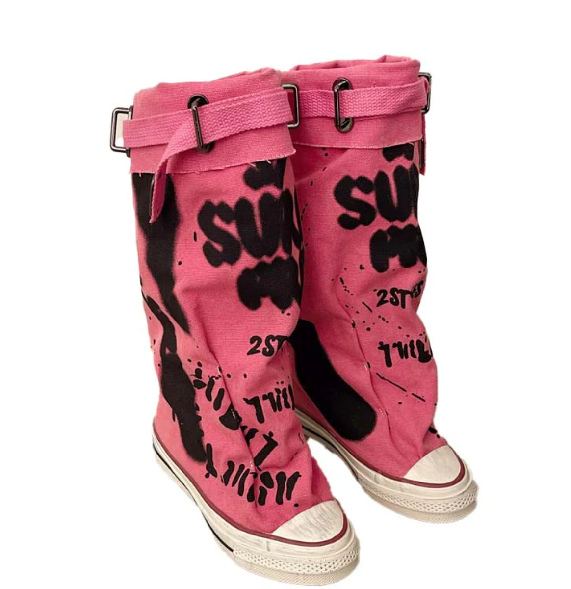 Botas planas de lona retro de media pantorrilla para mujer